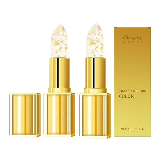 2PCS Color Changing Lipstick,Gold Crystal PH Color-Changing Lipstick - 24HR Transferproof & Moisturizing Lip Gloss,Glossy Shine Lip Gloss for Women Girls