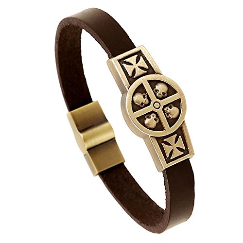 Preisvergleich Produktbild BOBIJOO JEWELRY - Armband Echtes Leder malteserkreuz Totenkopf Templer-Metall-Stahl-Mann