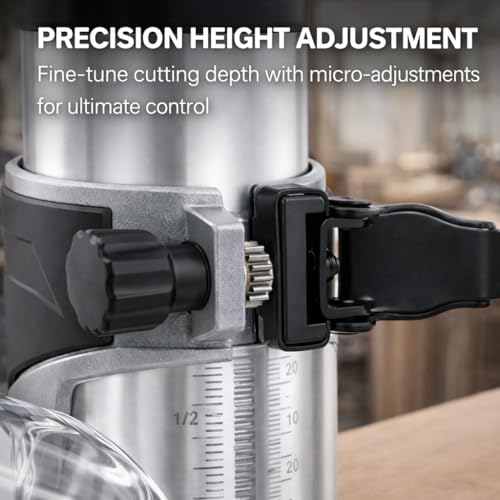 KATSU Compact Electric Palm Router 710W, Variable Speed Wood Trimmer with 1/4” & 3/8” Collets for Wood, MDF and Laminate, 220–240V