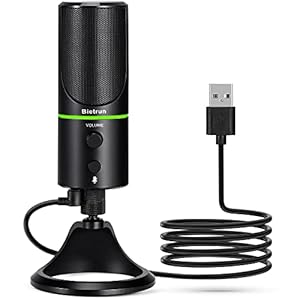 Bietrun USB Microphone, Computer Condenser Gaming Mic for Desktop/Laptop/PS4/5, Headphone Jack, Volume Control, Plug & Play, for Podcast, Streaming, Studio Recording