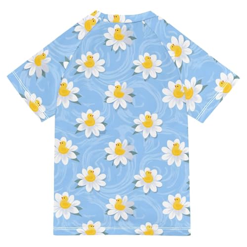 ALAZA Kids Rash Guard Girls Toddler Swim Shirts Short Sleeve Duck Flowers Blue UPF 50+ 3T2
