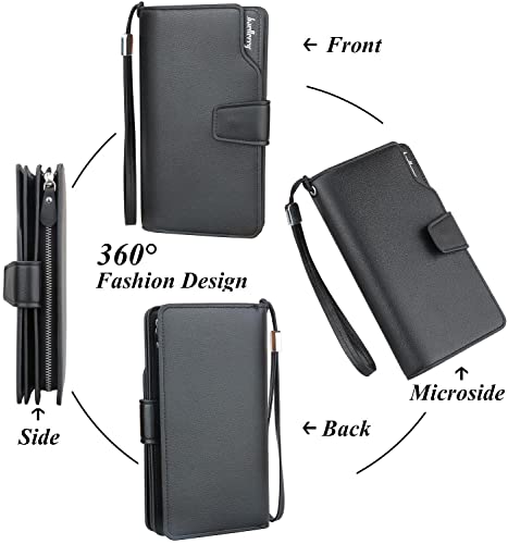 Wallets for Women Men's Clutch Wallet Large Capacity Leather Purse Business Credit Card Holder (1-Black) - Image 4