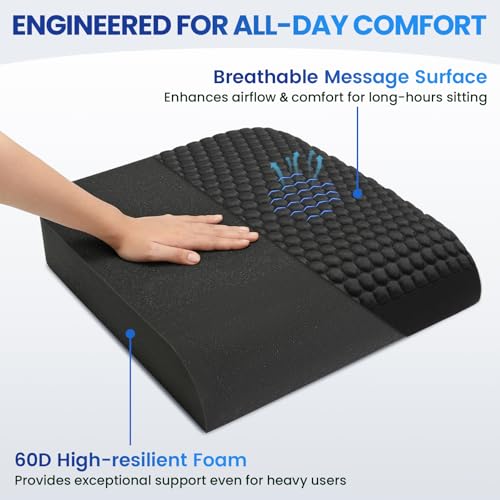 Image of Extra Large Office Chair Cushion (19 inchx17 inchx3 inch), Seat Cushion with Honeycomb Message Dots & High-Resilient Foam for Back & Tailbone Pain Relief, Butt Pillow for Long Sitting, Car Seat, Wheelchair, Floor