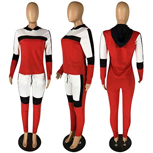 ThusFar Women's Casual Sweatsuit Two Piece Outfits Patchwork Net Color Block Pocket Hooded Top Pant Set Jogger Tracksuit4