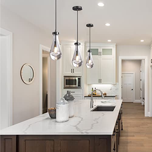 Ringrain Raindrop Pendant Lighting Set Of 2,Kitchen Island Hanging Light Fixtures, Modern Art Raindrop Clear Solid Glass Chandelier For Dining Room For Porch, Corridor, Living Room #TOP1