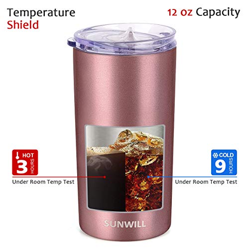 Sunwill 12Oz Tumbler With Lid, Insulated Coffee Travel Mug, Skinny Tumbler Lowball, Double Wall Stainless Steel Coffee Cup For Tea And Beverage, Rose Gold #TOP2