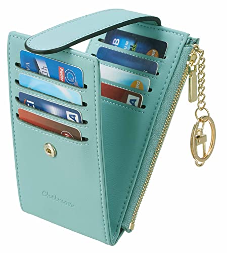 Chelmon Womens Walllet Slim Rfid Blocking Bifold Multi Card Case Wallet With Zipper Pocket (Blue With Key Chain) #TOP5