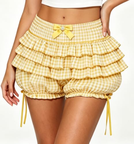 Image of Women Layered Gingham Shorts Cute Bloomers Plaid Shorts | Gingham Ruffle Shorts, Polka Dot Mini Bloomer Shorts, Micro Boyshorts, Tiered, Checkered, Lolita Outfits, Going Out