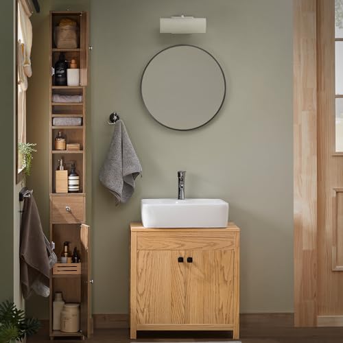 Bathroom Tall Cabinet with Drawer and Doors, Adjustable Shelves