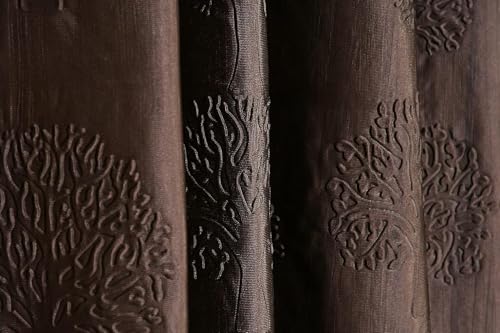 Image of Heavy Quality Punch Tree Curtains 7 Feet Long Set of 1 Pcs | Brown Door Curtains for Living Room, Bedroom | Lightweight 7 Feet Long Drapes for Home Decoration
