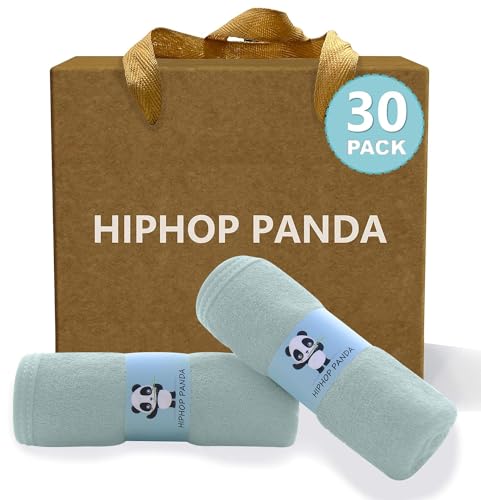 Image of HIPHOP PANDA Baby Washcloths, Rayon Made from Bamboo - 2 Layer Ultra Soft Absorbent Newborn Bath Face Towel - Reusable Baby Wipes for Delicate Skin - Green, 30 Pack