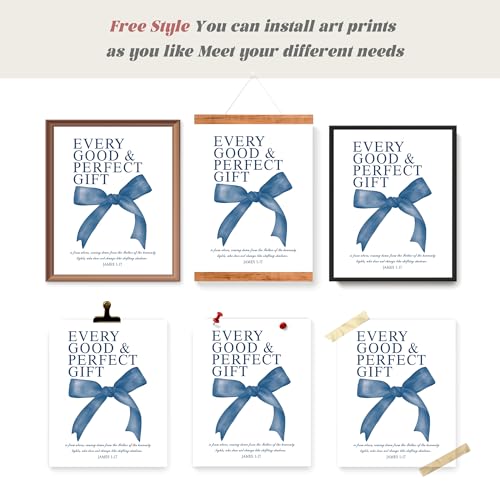 Image of LARTSFRO Coquette Navy Blue Bow Wall Art Decor Posters, Navy Blue Bow Room Bedroom Bathroom Dorm Wall Art Decor Aesthetic for Teen Girls Gifts, Inspirational Bible Verses Bow Wall Decor, 10x8 Inch Set of 4 Pcs Bow Pictures (UNFRAMED)