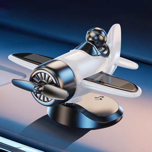 Adorno de hélice giratoria para automóvil, decoración de piloto de avión alimentado por energía solar para interior del automóvil con rotación de detección de luz, material ABS, (blanco)