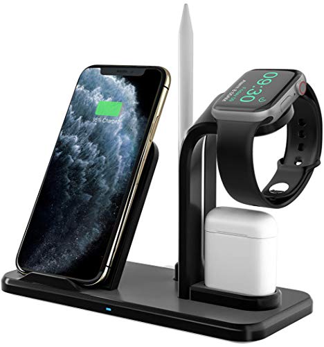 Bestrans Chargeur Rapide sans Fil 3 en 1 pour AirPods Apple Watch 4/3/2/1, Support avec Fente pour Apple Pencil, Station de Recharge pour iPhone XS/XS Max/XR/X/8/8 Plus