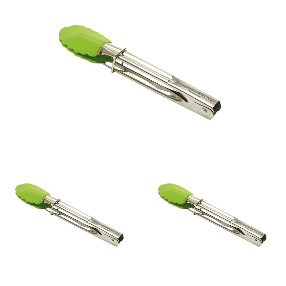 Maxwell & Williams Grabbers Mini Tongs 18 Centimeters Silicone Lime (Pack of 3)