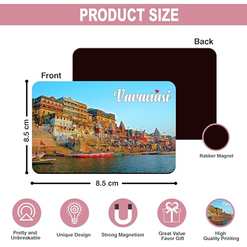 Image of Elegant Fridge Magnet with Themes |Rectangular Size Refrigerator Magnet with Magnetic Rubber Back | Pack of 1, 8.6cm X 5.4cm (Varanasi)
