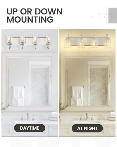 Image of zeyu 28.5 Inch Bathroom Wall Light Over Mirror, 4-Light Vanity Lighting Fixture, Brushed Nickel Finish with Clear Glass Shade, ZSL72B-4W BN