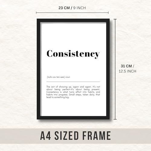 Image of ArtAction Consistency Wall Frame Poster | Office Word Art Motivation for Study Room, Office | A4 Size | Framed Minimal Typography Poster | Motivational Gift for Students & Professionals