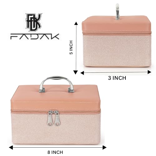 Image of FADAK Cosmetic Makeup for Beauty Case Wedding Makeup Brushes Pouch Tikli Organizer Travel Large Vanity Mirror Box Storage Bag Jewelry Bridal Box (Pink 02)