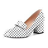 Eldof Block Heels for Women Round Toe Slip On Loafer Heel Chunky Pumps Women Dress Shoes 2.5 Inches Patent Polka Dot US Size 8.5