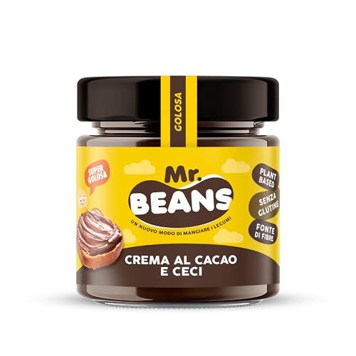 Mr. Beans, Crema Spalmabile al Cacao e Ceci, 100% Vegetale con Legumi Italiani, Fonte di Fibre, Senza Glutine e Lattosio, Non Contiene Olio di Palma, 200 g