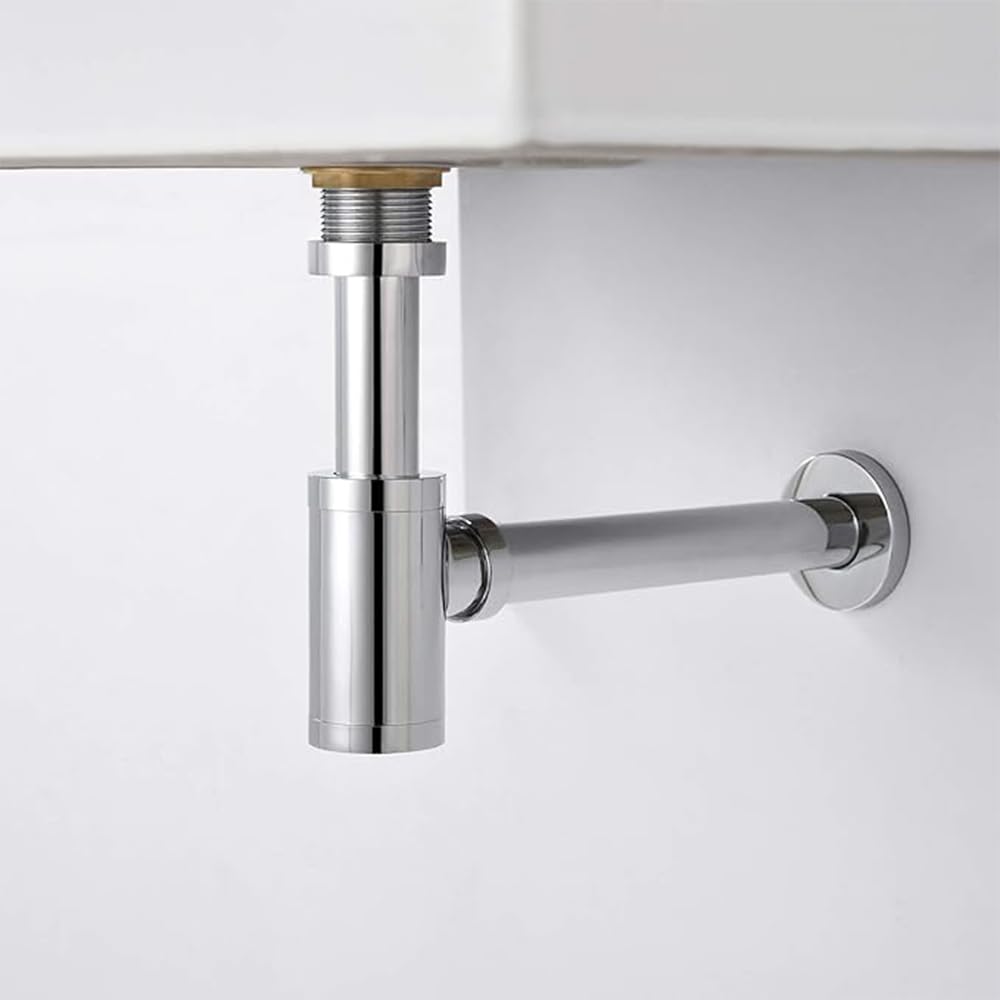Siphon de bouteille en acier inoxydable pour lavabo de cuisine et salle de bain - Siphon en P - Ensemble complet sans trop-plein - Or brossé