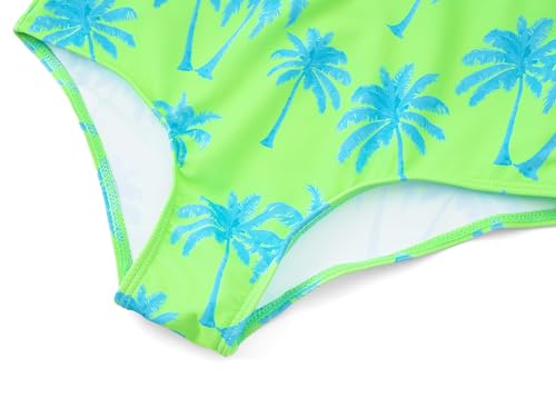 Image of Dvenki Big Girls Asymmetric Cutout Swimsuit Adjustable Straps Sizes 6X-16 | color block, leopard, tropical prints, front lined swimwear, removable pads, suitable for beach, vacation, pool play