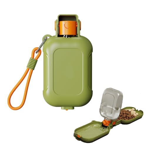 Coogime NEU 2 in 1 Hunde Trinkflasche für unterwegs- Mit 460ml Wasserflaseche und Futternapf für Hund und Katze, Hunde Tinkflasche to go, Wassernapf Hund unterwegs, Reisenapf Katze (Green, 460 ML)