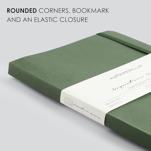 Image of myPAPERCLIP Signature Series A5 Ruled Notebook | 192 Pages, 90 GSM Recycled Paper, Soft Cover, A5 (5.83 x 8.27 in) | Flat Lay | Bookmark & Elastic Closure | Bosco