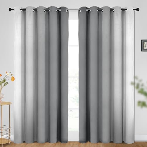 Image of SimpleHome Ombre Room Darkening Curtains for Bedroom, Gradient Grey to Grey White Light Blocking Thermal Insulated Grommet Window Curtain /Drapes for Living Room,2 Panels, 70x84 inches Length