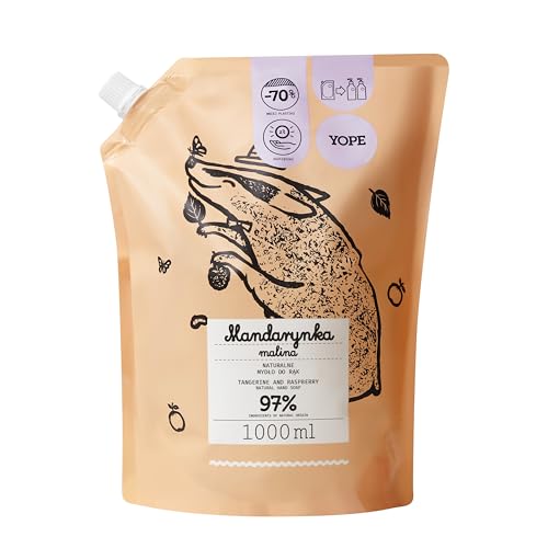 YOPE RECARGA JABÓN DE MANOS | HIDRATANTE | ALOE, EXTRACTO DE MANDARINA Y FRAMBUESA | 98% INGREDIENTES DE ORIGEN NATURAL | VEGANO | AROMA MANDARINA FRAMBUESA| 1000ml