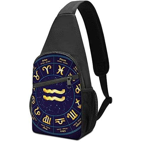 Gold Sign of Zodiac Aquarius Sling Pack for Hiking, Camping, and Commuting Cover
