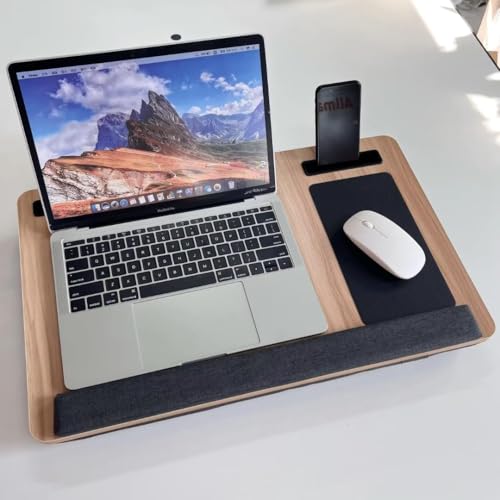Image of Tarkan Lap Desk with Dual Cushion, Mobile Stand, Mouse Pad & Wrist Rest for Upto 15.6 Inch Laptop for Home, Office (Maple Wood)