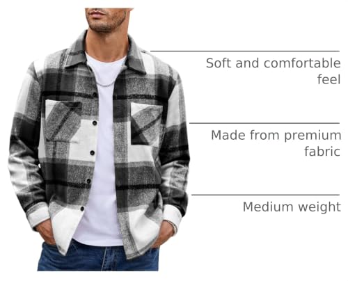 Image of COOFANDY Men's Flannel Shirts Casual Button Down Plaid Shirt Jacket Long Sleeve Fleece Shacket with Pockets