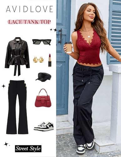 Image of Avidlove Lace Tank Tops for Women Summer Going Out Tops Y2k Sexy Lace Top