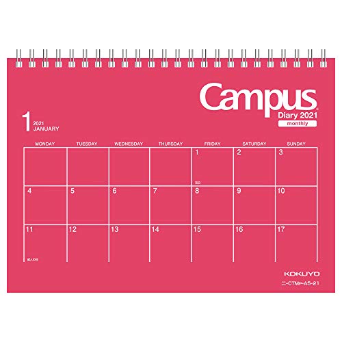 コクヨ キャンパスダイアリー 手帳 卓上 2021年 A5 マンスリー ピンク ニ-CTMP-A5-21 2020年 12月始まりのサムネイル