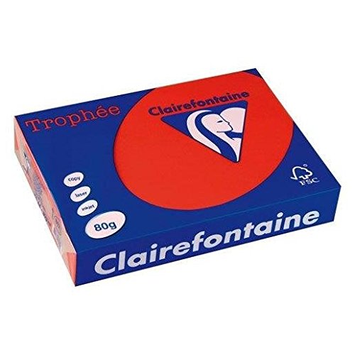 Clairefontaine Trophee risme da 500 fogli, 80 g, formato A4 fogli di carta colorata; colore: rosso cardinale, confezione da 5