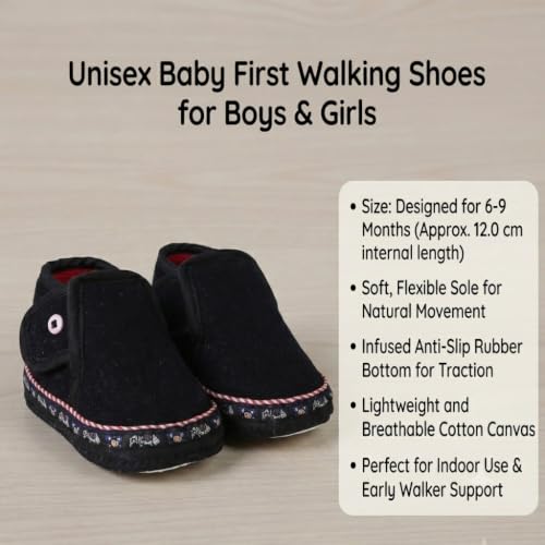 Image of Butterthief Unisex Baby Prewalking Shoes for Newborn Boys & Girls | Soft Sole Infant Bootie with Anti-Slip Bottom | Lightweight Cotton Footwear Early Walker Shoes (6-9 Months, 12 CM)