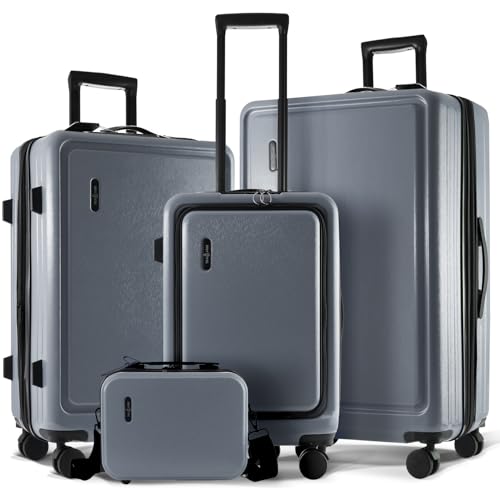 TRAVELARIM Hard Shell Luggage Sets with Spinner Wheels 4 Piece, Expandable Large Suitcases with TSA Lock, Travel Large Suitcase Set, Grey Luggage Set
