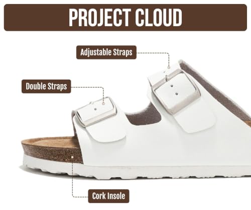 Image of Project Cloud 100% Genuine Leather Flat Sandals For Women 2026 Cork Footbed Womens Sandals with Memory Foam and arch support Vacation Essentials Slides for Women Footwear (Venita)