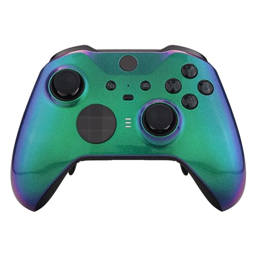 eXtremeRate Carcasa para Xbox One Elite Protectora Placa Frontal Kit de reemplazo Cubierta Shell Case Funda para mando Xbox One Elite Series 2 Modelo 1797-Incluye Anillos de Joysticks(Violeta a Verde)