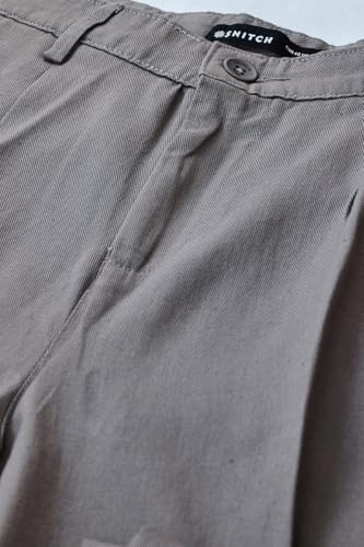 Image of SNITCH Men Casual Wear Chinos | Baggy Fit Wide-Leg Solid Trousers | Stretchable Cotton Blend Pants for Summer Outings