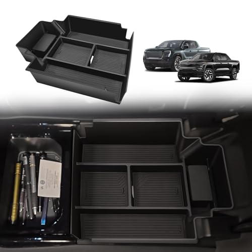 BestEvMod Center Console Organizer Tray Compatible with Chevrolet Silverado EV WT RST LT/Sierra EV 2026 2025 2024 Pickup Armrest Storage Box (Top)