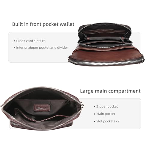 Image of Iswee Leather Crossbody Bags for Women Multi Pockets Medium Shoulder Bag Lightweight Functional Travel Purse