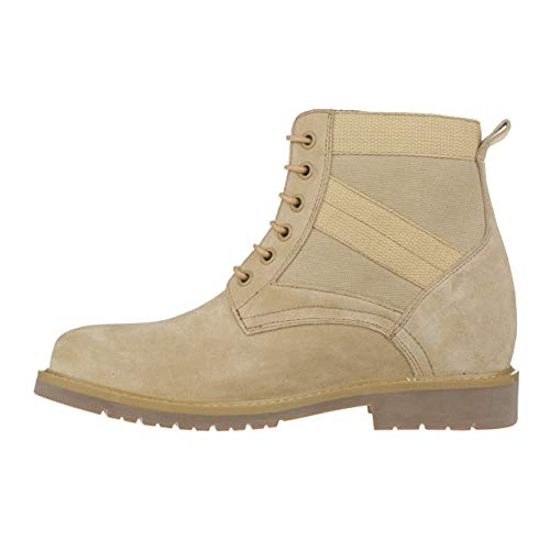 CALTO Men's Invisible Height Increasing Elevator Shoes - Desert Sand Suede Lace-up High-top Military Boots - 3.2 Inches Taller - S9012 - Size 8 D(M) US3