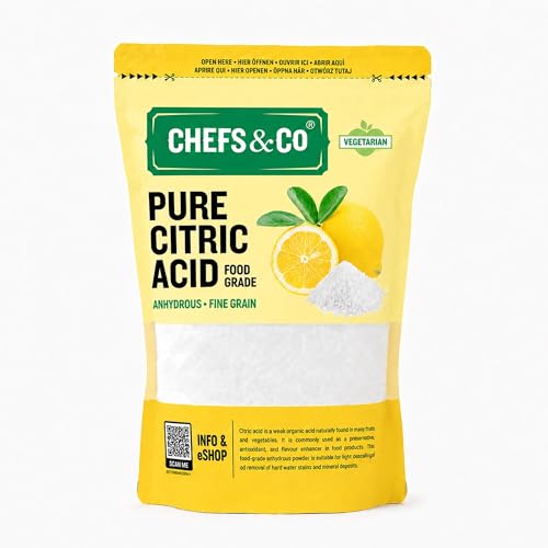 CHEFS & CO ÁCIDO CÍTRICO Puro Grado Alimenticio 1 Kg | Polvo de Ácido Cítrico | Conservante y Potenciador de Sabor para Carnes y Bebidas | Anhidro | Cristales Finos 100% Puros