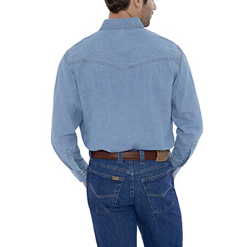 ELY CATTLEMAN Men's Long Sleeve Bleach Washed Denim Shirt2
