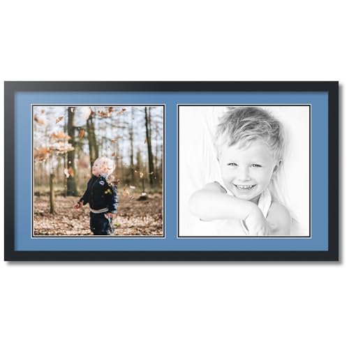 ArtToFrames Collage Photo Frame Double Mat with 2-15x15 Openings with Satin Black Frame and Liberty Blue mat.