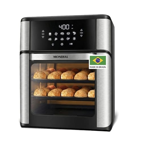 Air Fryer Oven 1800W, 12.7QT Capacity, Touchscreen Panel, Automatic Shut-Off, Toaster + Airfryer – Black & Stainless Steel – Mondial