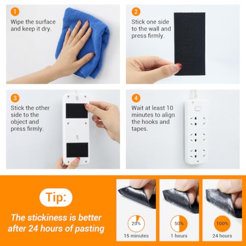 Image of 18 Sets - 2x4 inch Hook and Loop Tape Strips with Adhesive, Nylon, Black | Hook and Loop Self Sticky Double Sided Heavy Duty Strips, Sticky Back for Adhesive Tape for Home Office School & Crafting